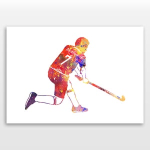 Feldhockey - Wasserfarbe Feldhockey - Handgemachtes Sport Poster - Erhältlich in 4 Farben