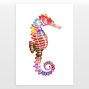Watercolour Seahorse Poster, Minimalist Seahorse Print