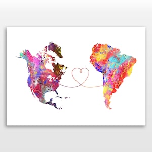 Noord-Amerika naar Zuid-Amerika - Reisposter - Aquarelprint