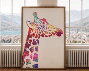Watercolour Giraffe poster, Minimalist Giraffe print