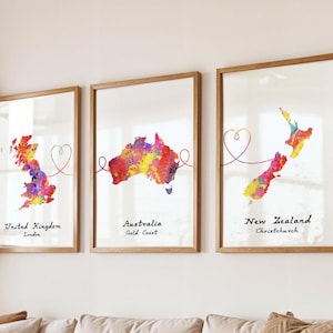 Impression numérique de carte personnalisée - Trois pays - Art de carte personnalisé - Disponible en 9 couleurs