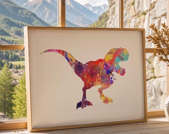 Watercolour T-Rex Poster, Minimalist Dinosaur Print