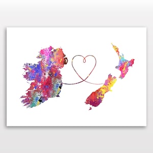 Ierland naar Nieuw-Zeeland - Reisposter - Aquarelprint