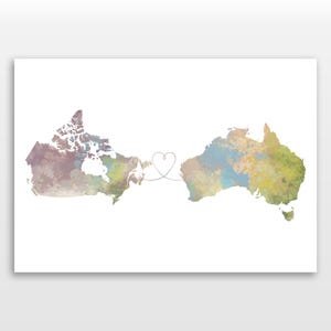 Canada to Australia print - Travel poster - Watercolour print Onyx