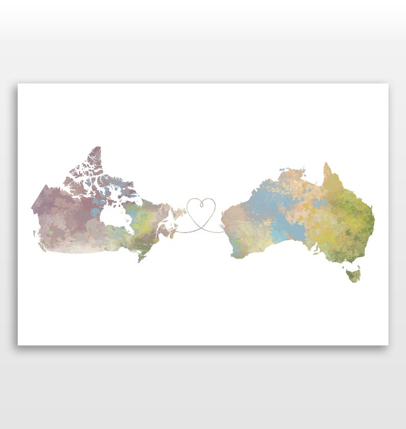 Canada to Australia print - Travel poster - Watercolour print Onyx
