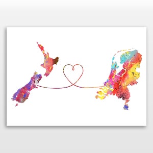 New Zealand to The Netherlands - Travel Print Poster - 4 Available Colours