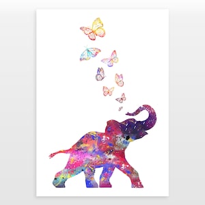 Watercolour Baby Elephant poster, Minimalist Elephant print