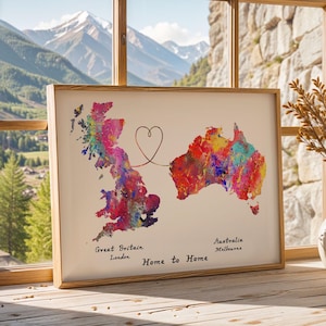 Personalised Map Print - Any two countries - Custom Map Art - Available in 9 Colours
