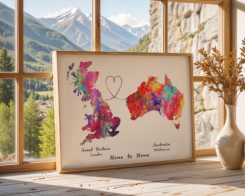 Personalised Map Print - Any two countries - Custom Map Art - Available in 9 Colours Sugar Syrup