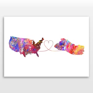 United States of America to El Salvador - Travel - Watercolour print