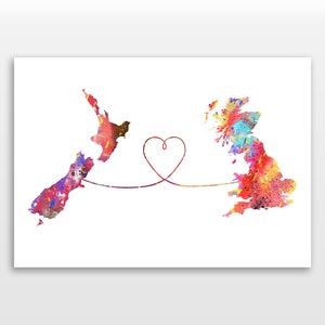 New Zealand to Britain - Travel poster - Watercolour print