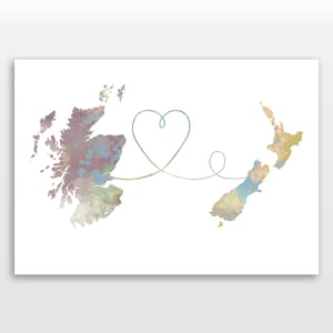 Scotland to New Zealand print - Travel poster - Watercolour print