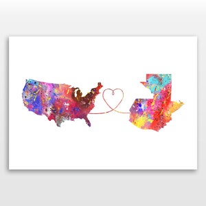 United States of America to Guatemala - Travel - Watercolour print