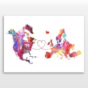 De l'Amérique du Nord à l'Europe - Poster de voyage - Impression aquarelle
