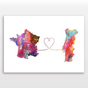 France to Portugal - Travel poster - Watercolour print