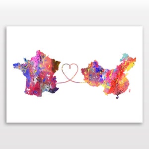France to China - Reiseplakat - Aquarelldruck