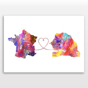 France to Senegal - Reiseplakat - Aquarelldruck