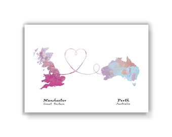 Great Britain, Manchester to Australia, Perth - Travel - Watercolour print