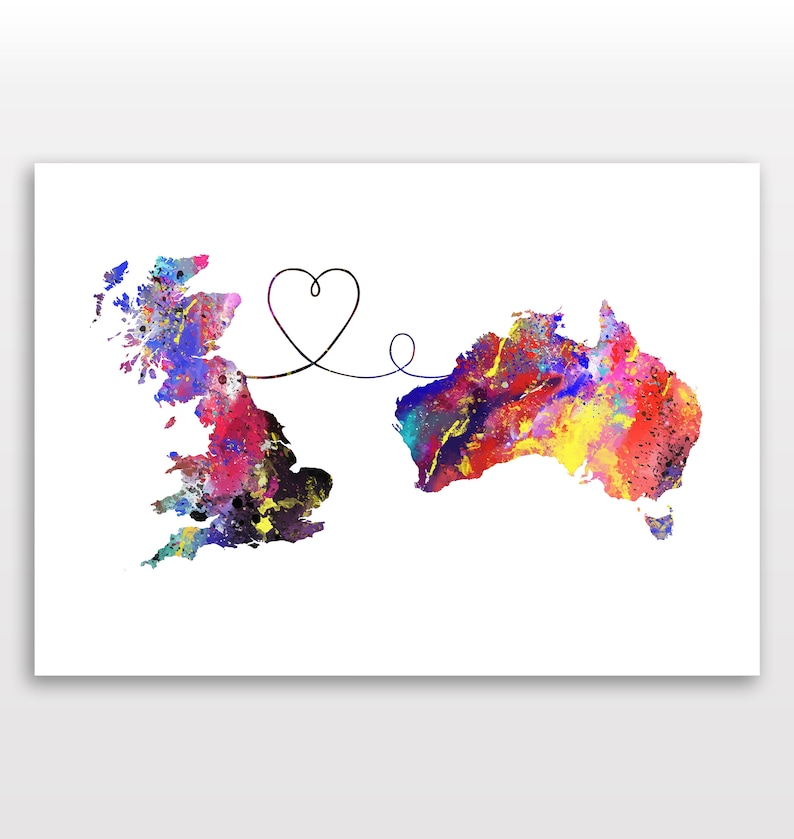 Personalised Map Print Any two countries Custom Map Art Available in 9 Colours image 1