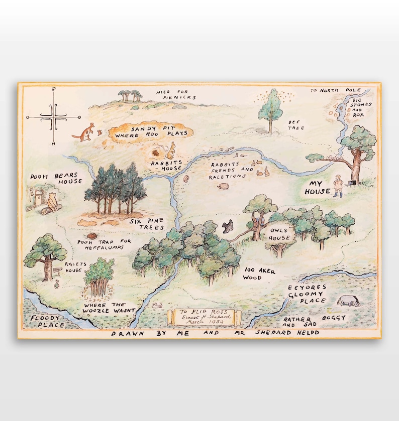 100 Aker Wood map Winnie the Pooh print image 1