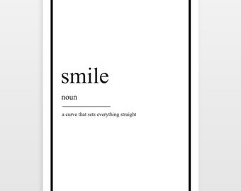 Smile Definition Print, Dictionary Typography Wall Art