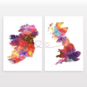 Ireland to Britain - Set of 2 - Map Prints - Travel Art Posters - Available in 6 Colours
