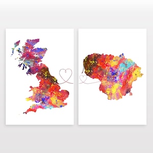 Britain to Lithuania - Set of 2 - Map Prints - Travel Art Posters - Available in 6 Colours