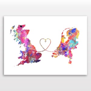 Großbritannien nach Niederlande - Reiseplakat - Aquarelldruck