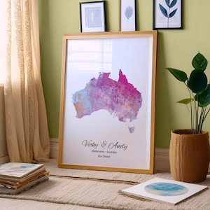 Impression de carte personnalisée à l'aquarelle • Carte numérique du pays personnalisée • Emplacement avec coeur • Cadeau imprimable pour anniversaire, mariage ou maison