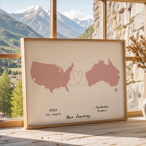Personalised Map Print - Any two countries - Custom Map Art - Available in 12 Colours