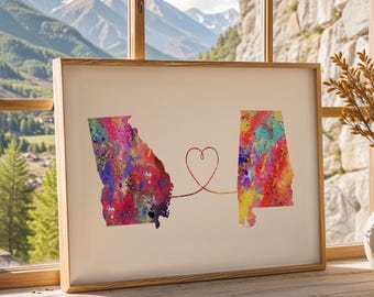 Georgia to Alabama - Travel - Watercolour print