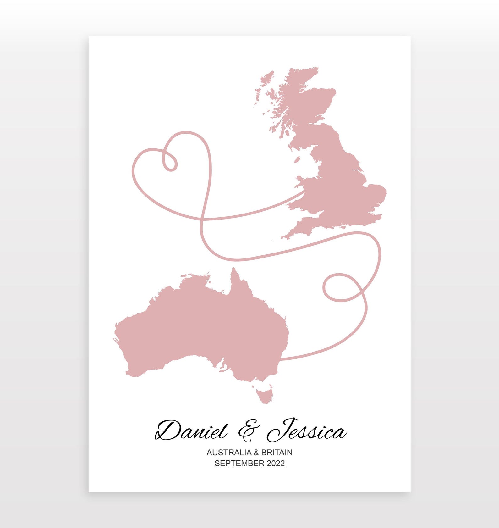 Customisable Map Art - Personalised Map Print - Select Two Countries ...