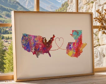 United States of America to Guatemala - Travel - Watercolour print