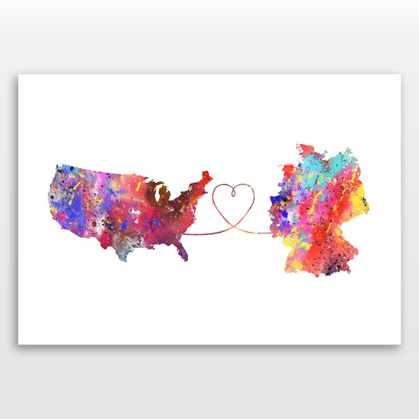 United States of America to Germany - Travel - Watercolour print