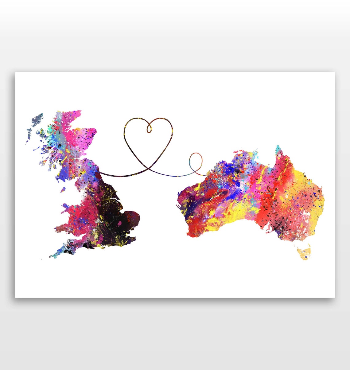 Personalised Map Print Any two countries Custom Map Wall Art for grads
