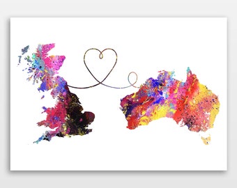 Personalised Map Print - Any two countries - Custom Map Art - Available in 9 Colours