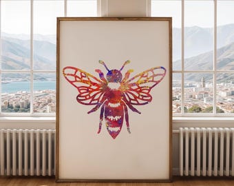 Watercolour Honey Bee Poster, Minimalist Bee Print