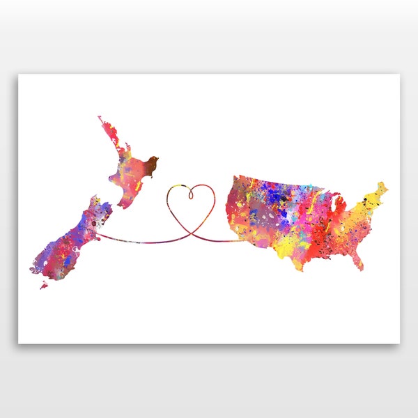 New Zealand to United States of America - Travel Print Poster - 4 Available Colours