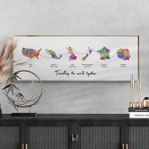 Personalised Map Print with linked locations | Custom Travel Adventures Map Print | Personalised Travel Art for Couples | SIZE 594mm x 210mm