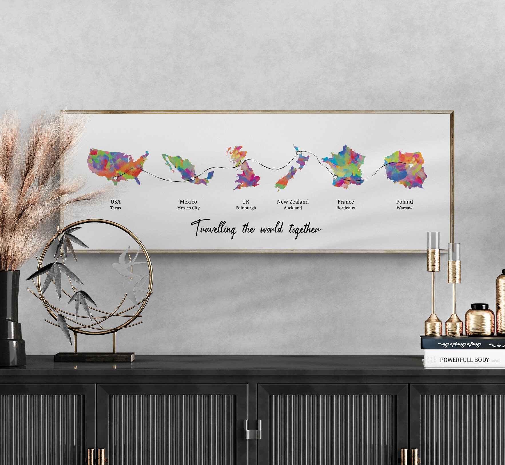 Personalised Map Print With Linked Locations | Custom Travel Adventures ...