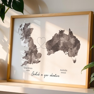 Personalised Map Print with linked locations | Custom Travel Adventures Map Print | Personalised Travel Art for Couples | long distance love 5. Greyscale
