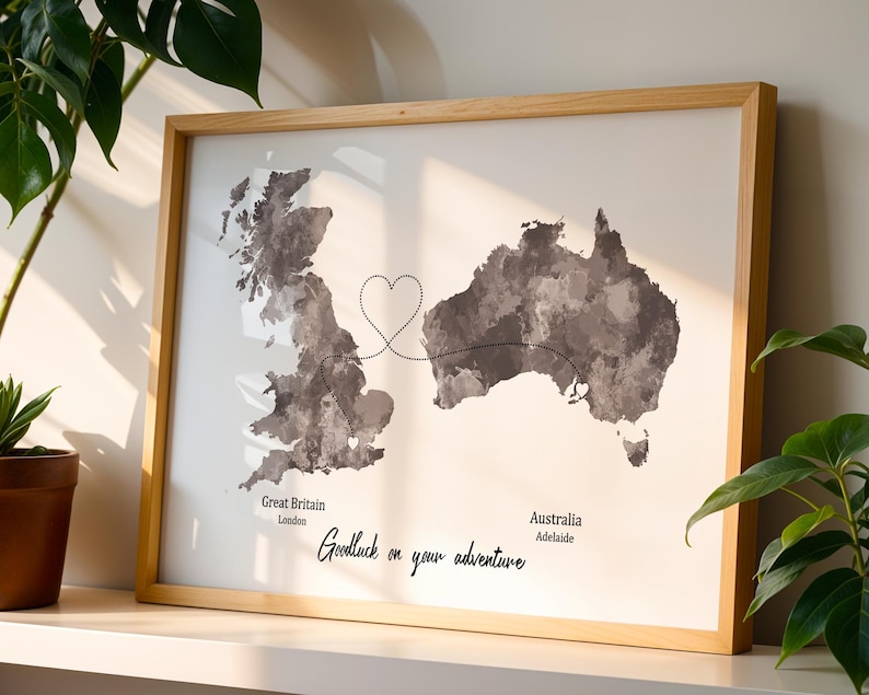 Personalised Map Print with linked locations | Custom Travel Adventures Map Print | Personalised Travel Art for Couples | long distance love 5. Greyscale