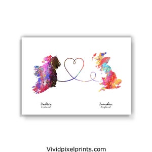 Dublin, Irland nach London, England - Reiseplakat - Aquarelldruck