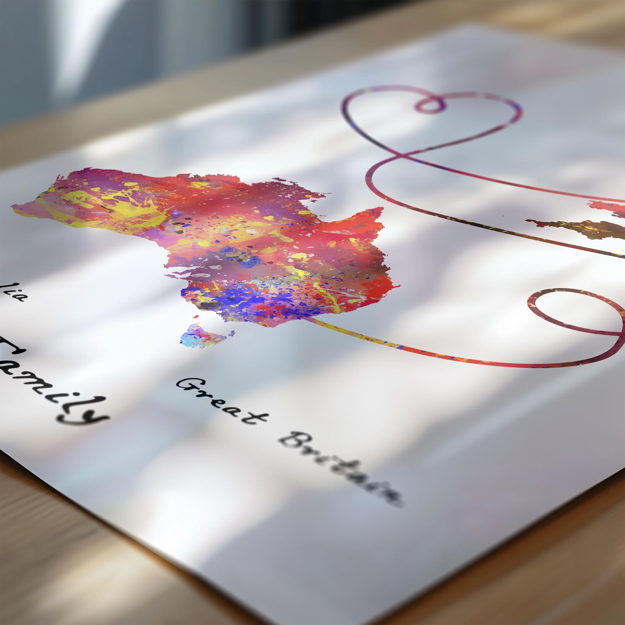 Personalised Map Print - Any Two Countries - Custom Map Art - Available ...