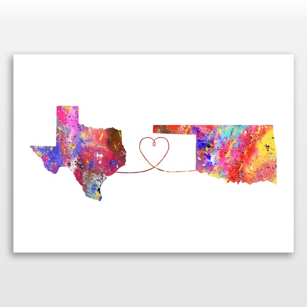 Texas to Oklahoma - Travel - Watercolour print