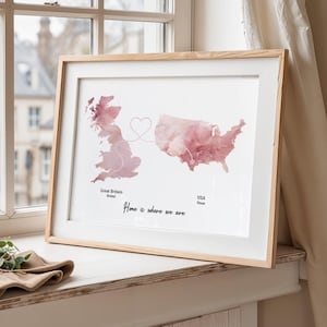 Personalised Map Print with linked locations | Custom Travel Adventures Map Print | Personalised Travel Art for Couples | long distance love
