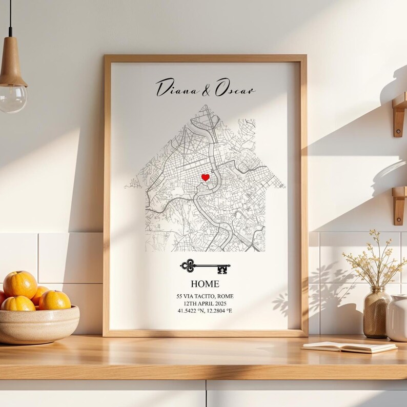 Custom House Map Print – Personalised Home Location Gift, Romantic ...