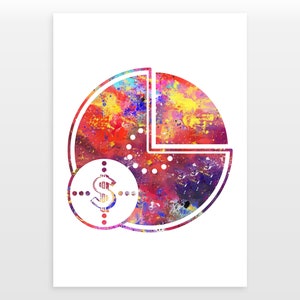 Cirkeldiagramposter - wiskundeprint - aquarelafdruk