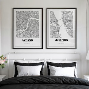 Two Personalised Street Map Posters – Custom Coordinates & Location Art Pair – Unique Couple Gift – Modern Home Décor Duo