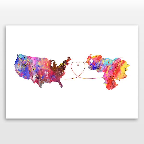 United States of America to Venezuela - Travel - Watercolour print